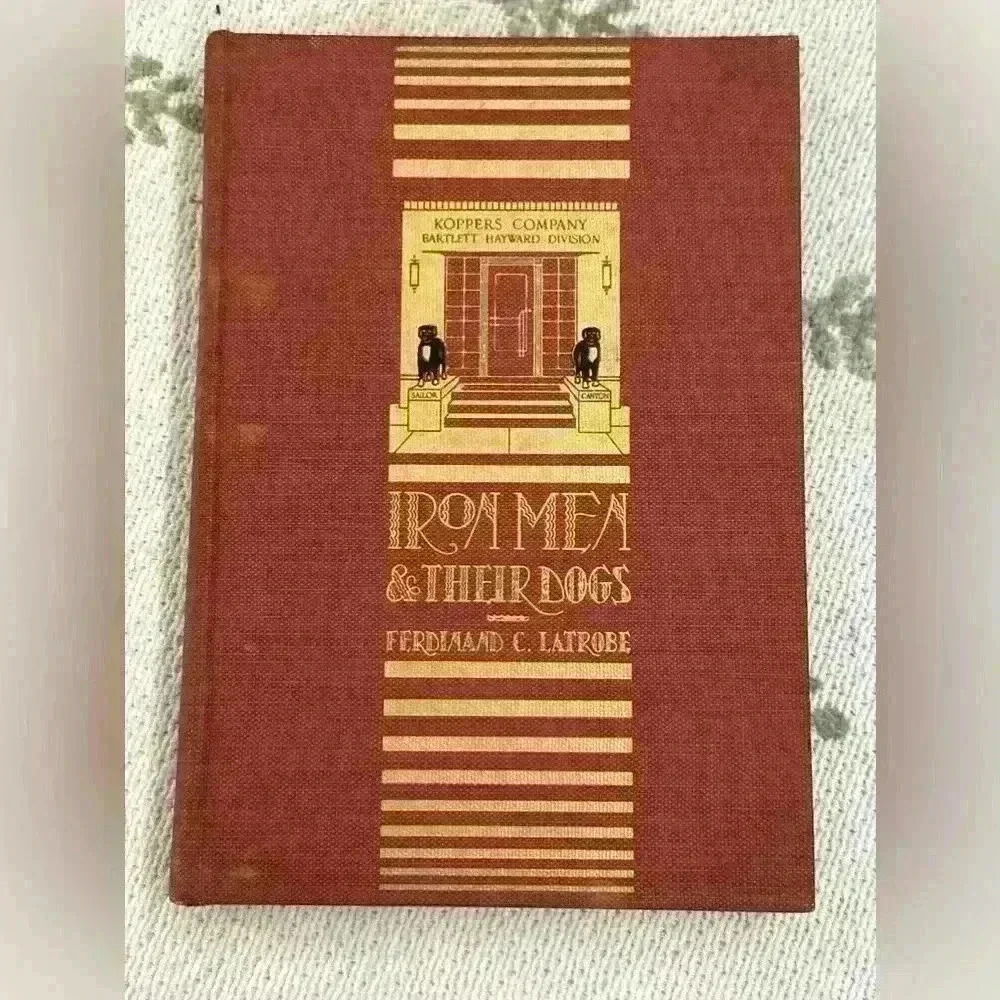 Iron men and their dogs by Ferdinand Fatrobe signed Xmas card by author 1941